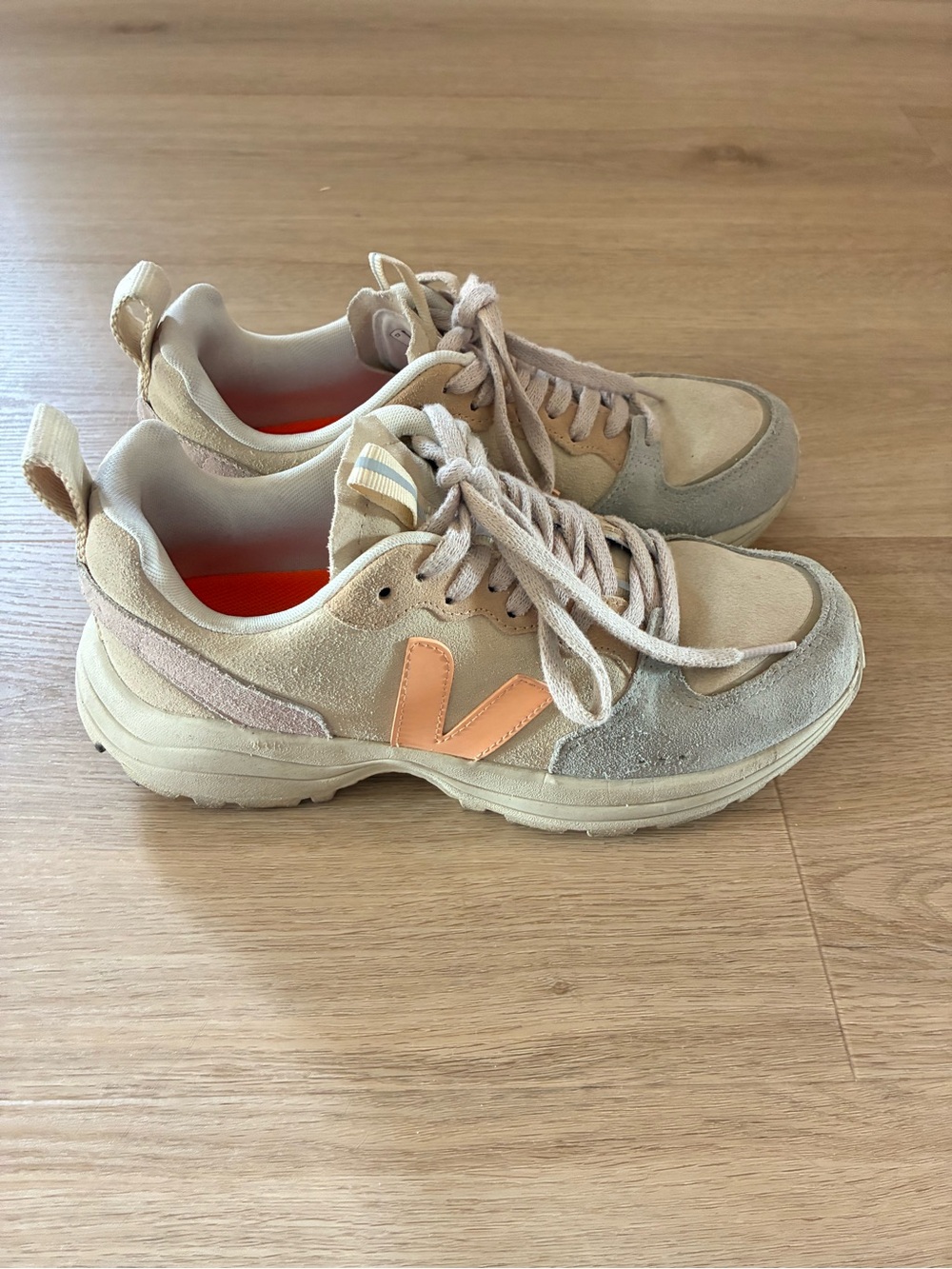 Veja Women's Beige and Peach Suede Sneakers